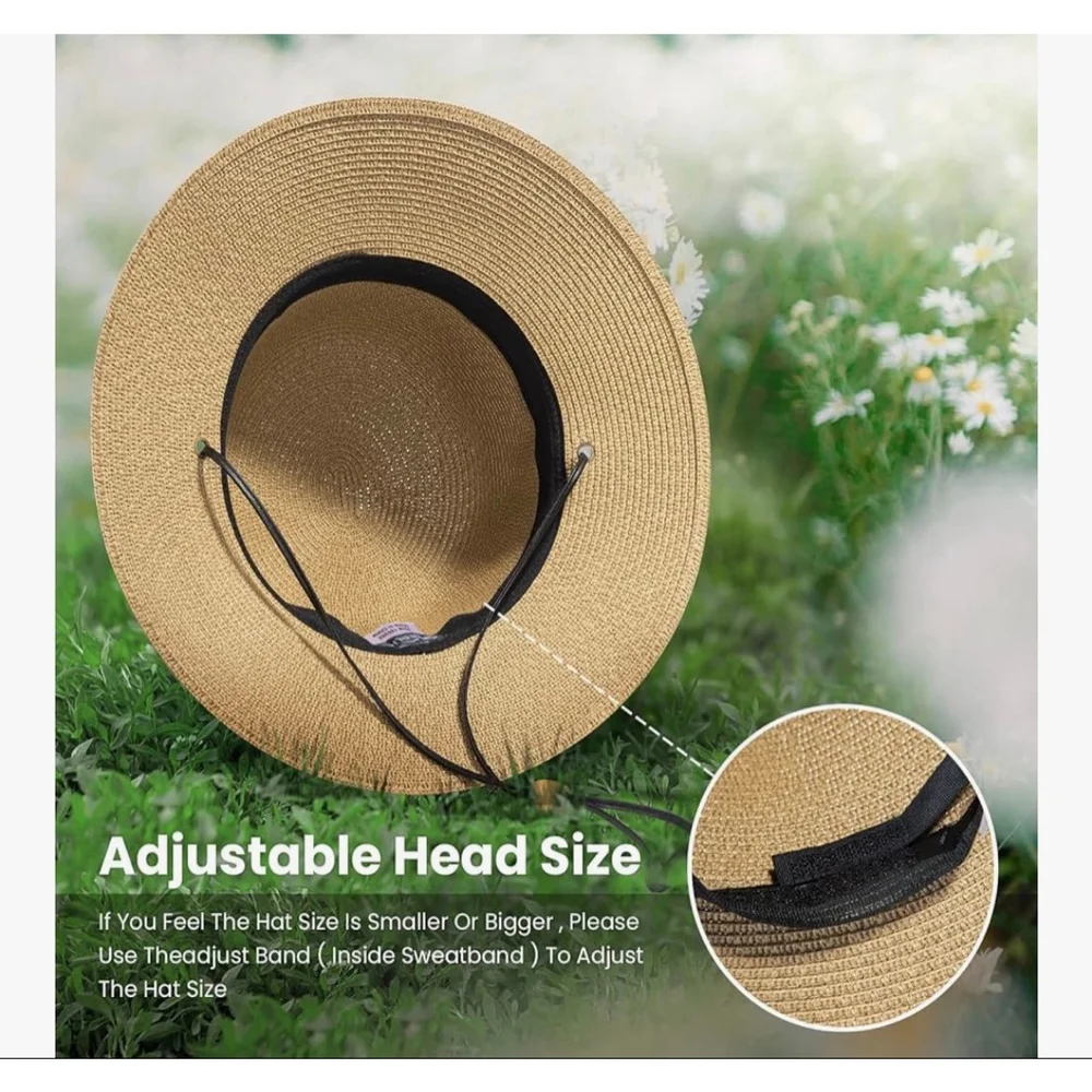 NEW Simplicity Beige Straw Sun Hat with Black Band One Size